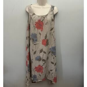 Marisa & Marie Dress Medium Beige Floral Midi Shift Asymmetric Lagenlook Beach